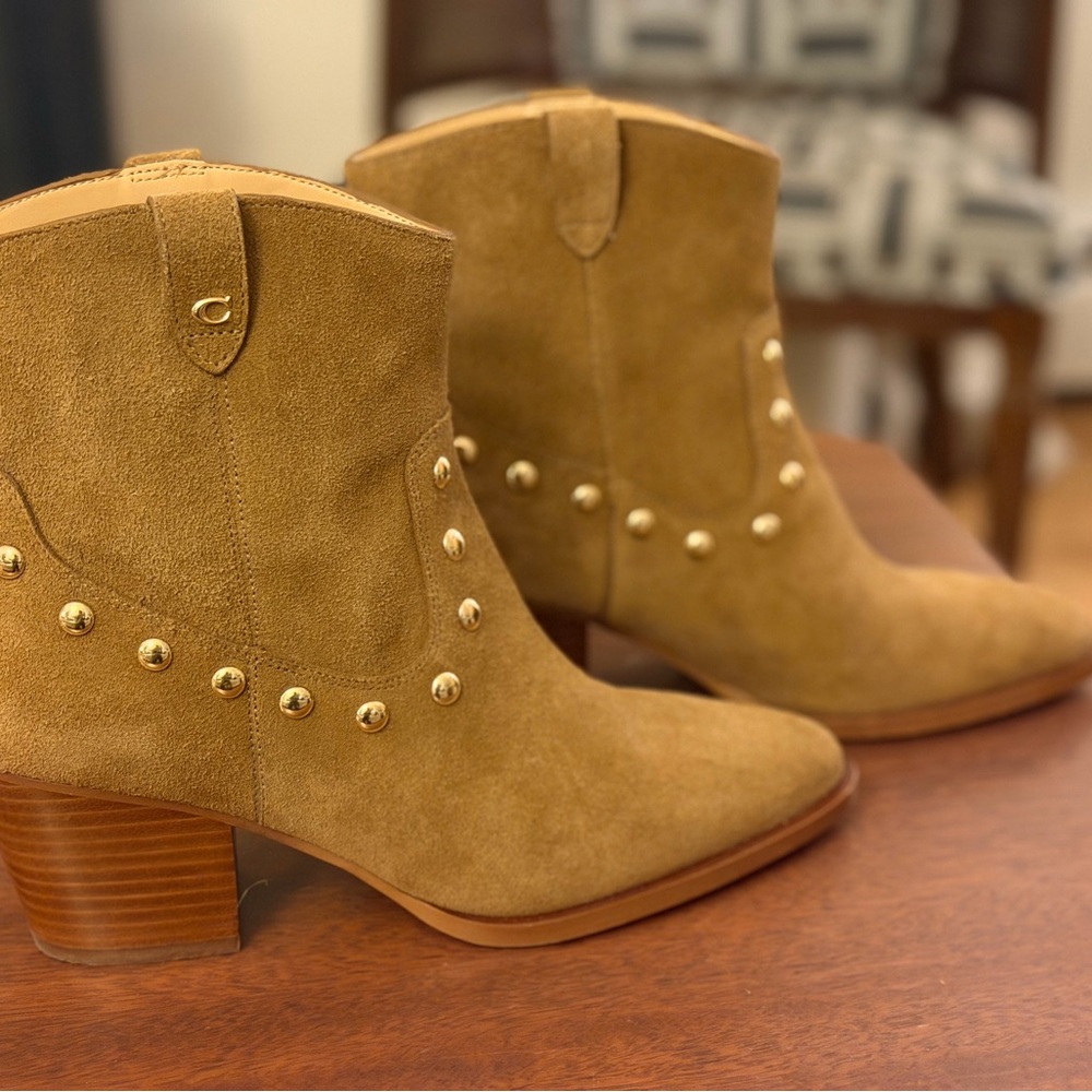 Coach Gold Studded Brown Ankle Boots